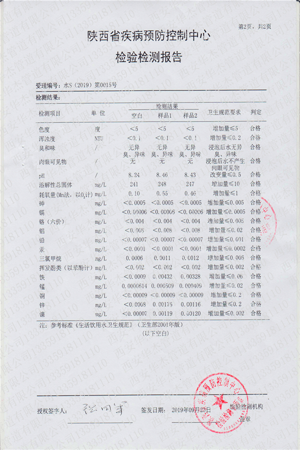 水质检测报告管材